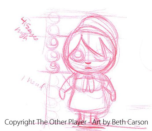 Red Riding Hood Sketch and Size Breakdown - The Other Player Art by Beth Carson