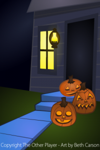 Pumpkins on Doorstep Layout Art for Games - The Other Player Art by Beth Carson