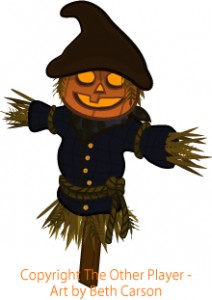 Jack-o'-lantern scarecrow game art – copyright The Other Player, Art by Beth Carson