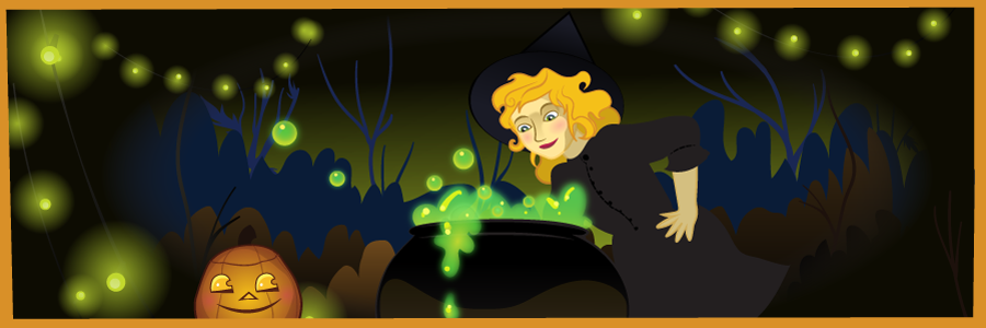 Witch, Jack o' Lantern & Cauldron | Art by Beth Carson