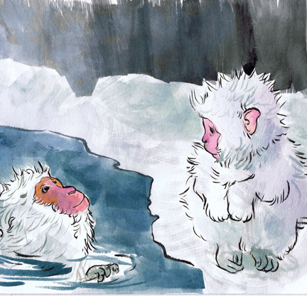 Two Snow Monkeys in an Onsen - Beth Carson www.bethcarson.co.uk