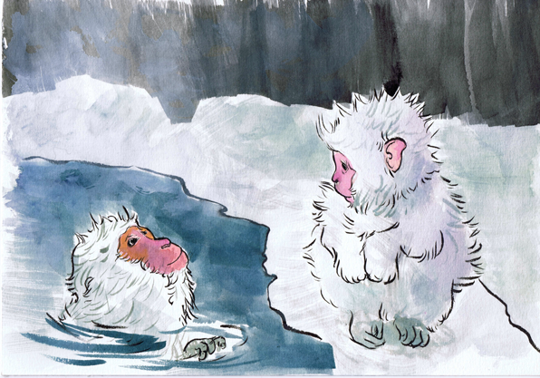 Two Snow Monkeys in an Onsen - Beth Carson www.bethcarson.co.uk